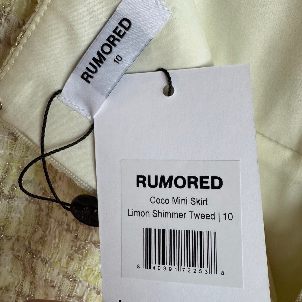 Rumored Coco Mini Skirt Yellow Shimmer Tweed Size 10 NWT Preppy Parisian - Picture 3 of 9